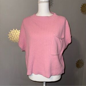 Pink Ribbed Knit Short Crop s/s Sweater w/Mocked Neck  Chic 90’s Women’s Large